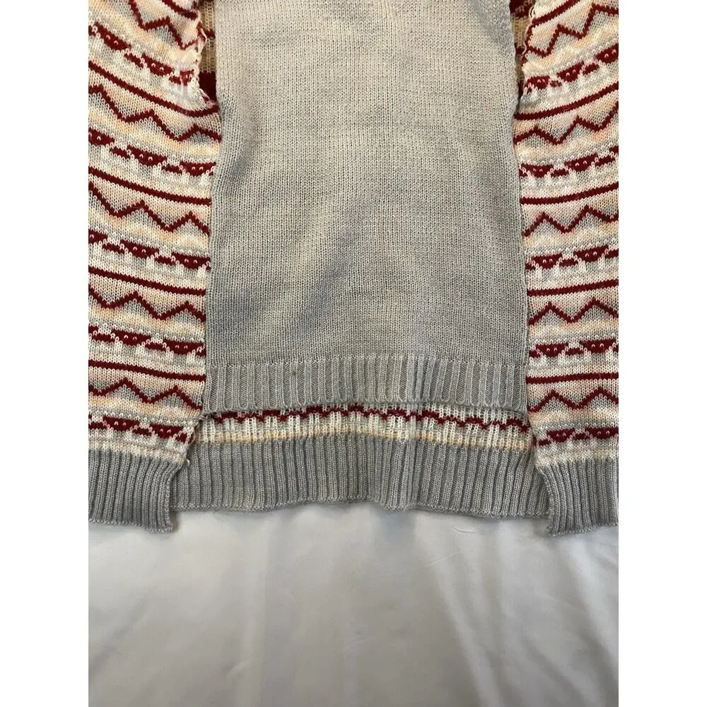 Vibrant Life L Dog Sweater Knit Warm Gray Red White Fair Isle S0907 RN52469